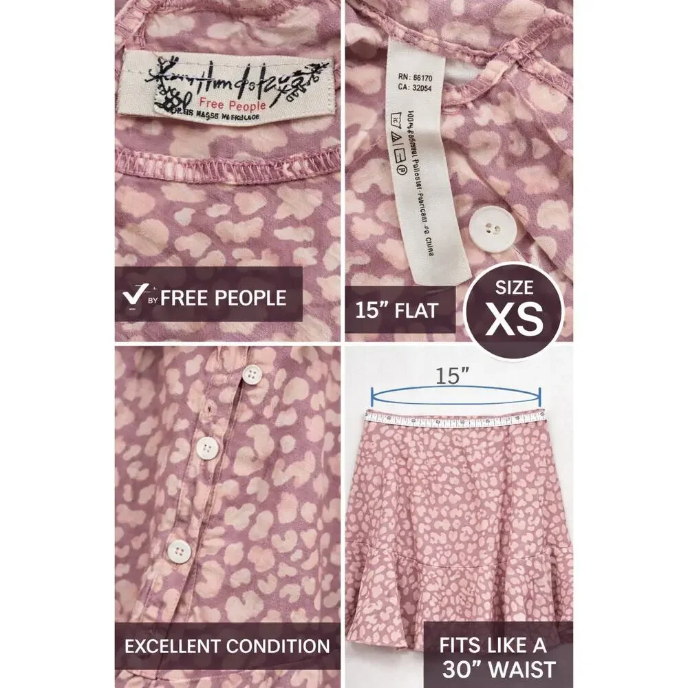 Intimately‎ Free People Pink Leopard Ruffle Hem Mini Skirt Boho Y2K 30 Waist